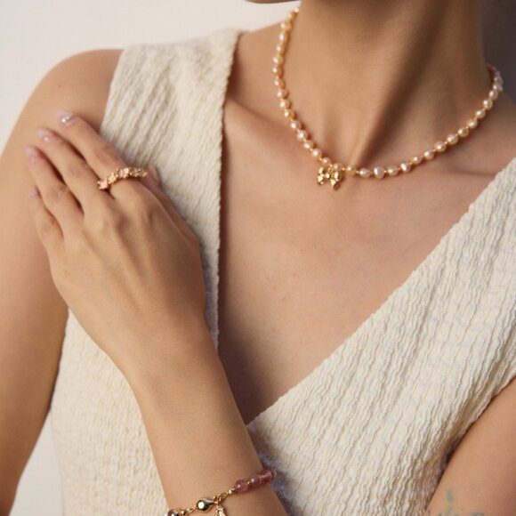 💖 Artisan Original Strawberry Quartz & Pearl Bracelet | S925 Gold Adjustable - Picture 11 of 11